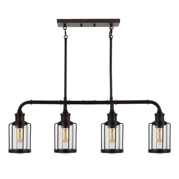 Abbott 34"  Farmhouse Industrial Iron/Glass Linear LED Pendant - JONATHAN Y